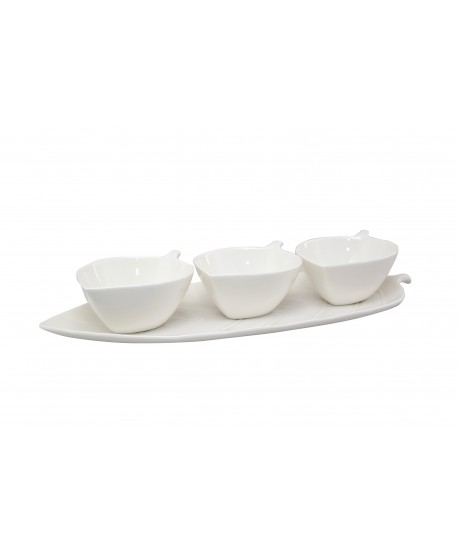 Set de 3 coupelles apéritif avec plateau décor feuille