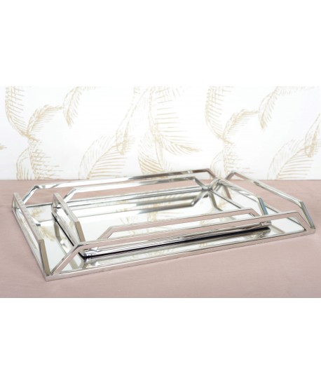 Plateau rectangulaire miroir argent 56x36x5cm