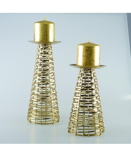 Gold metal candle holder height 27cm