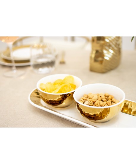 Set de 3 coupelles blanches et dorées sur plateau