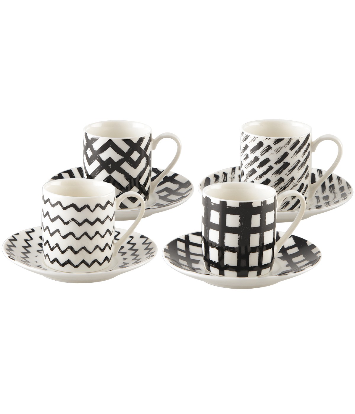 Tasses à café 90ml noir et blanc - lot de 4