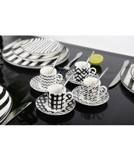 Tasses à café 90ml noir et blanc - lot de 4