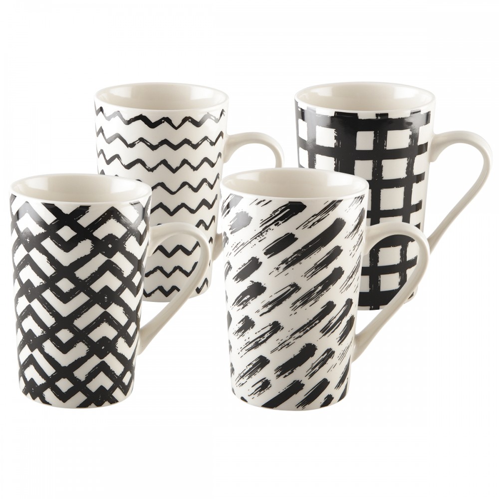 Mugs 450ml noir & blanc - lot de 4