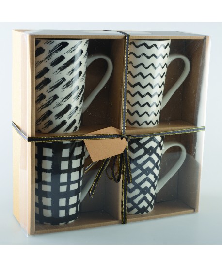 Mugs 450ml noir & blanc - lot de 4