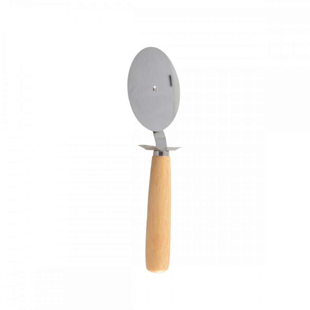 Stainless steel pizza cutter with wooden handle
