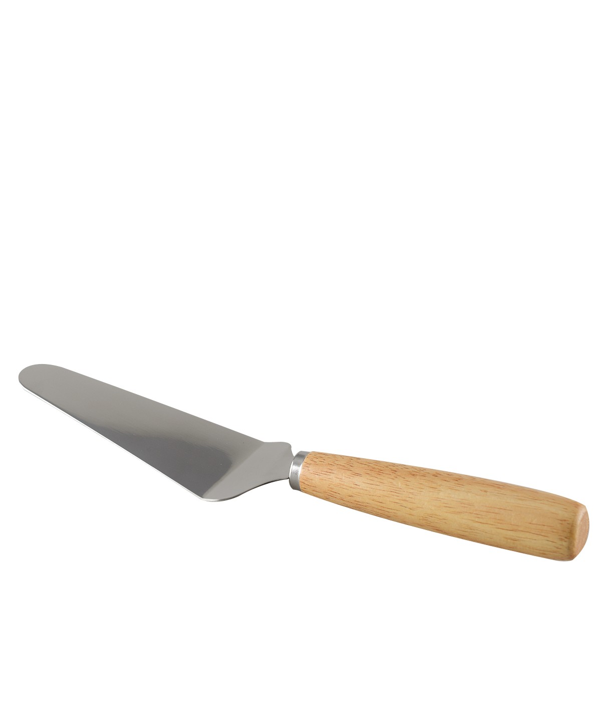 Stainless steel cake server with wooden handle
