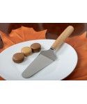 Stainless steel cake server with wooden handle