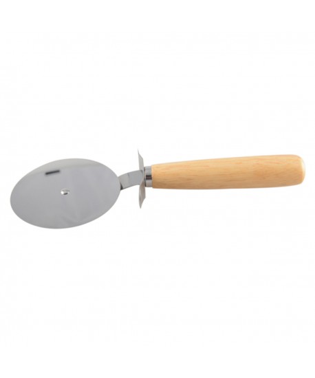 Stainless steel pizza cutter with wooden handle
