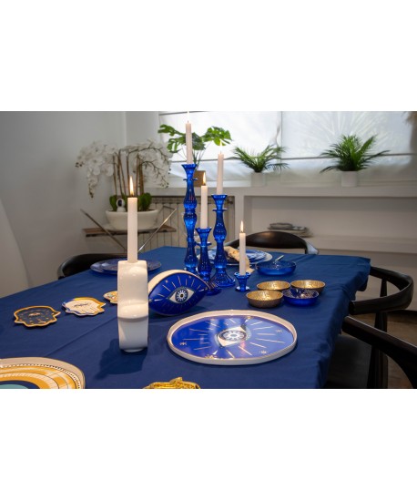 Blue candleholders h5.5cm - set of 2
