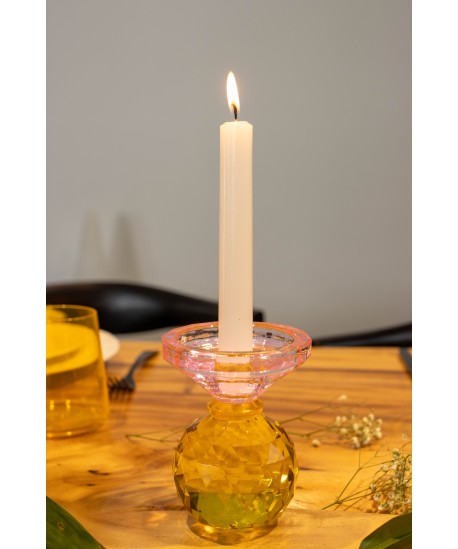 Bougeoir ambre et rose h10cm