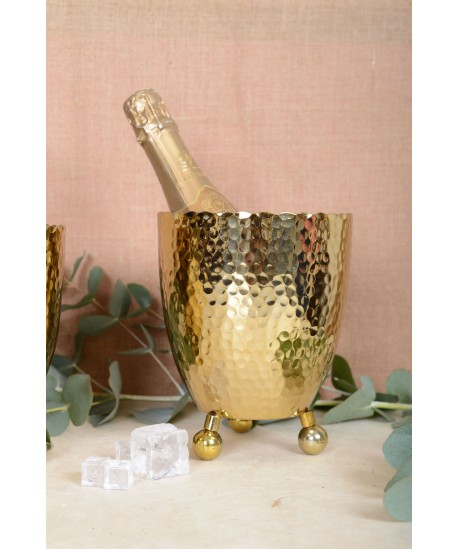 Gold hammered ice bucket with tongs