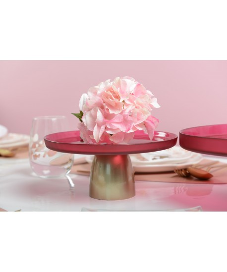 Plat à gâteaux framboise sur pied dore 21x21x8cm