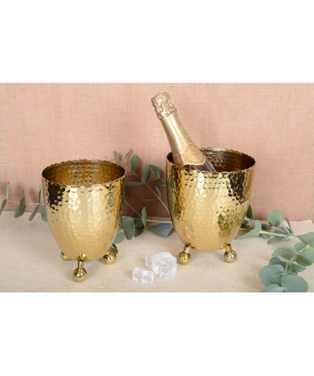 Gold hammered ice bucket with tongs