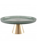 Plat à gâteaux vert sur pied dore 28cm