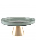 Plat à gâteaux vert sur pied doré 21x21x8cm