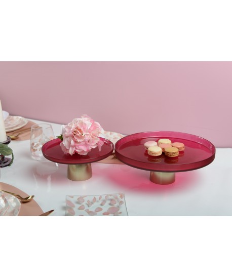 Plat à gâteaux framboise sur pied dore 21x21x8cm