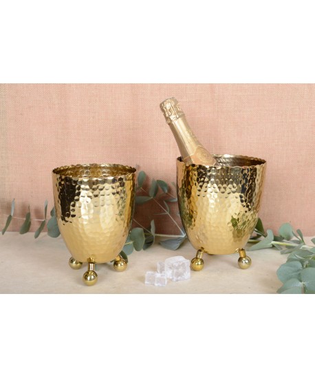 Gold hammered ice bucket with tongs