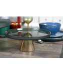 Plat à gâteaux vert sur pied dore 28cm