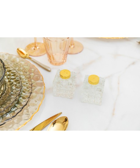 Salière et poivrière carreau doré 5x5x5cm