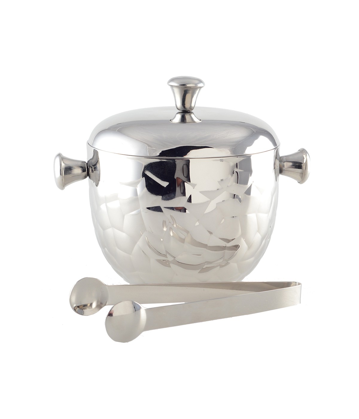 Seau à glaçons argent double paroi avec pince 16x16x18cm