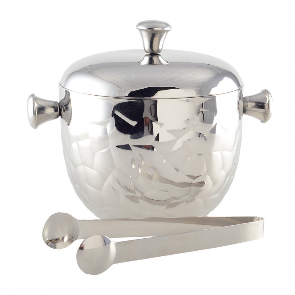 Seau à glaçons argent double paroi avec pince 16x16x18cm