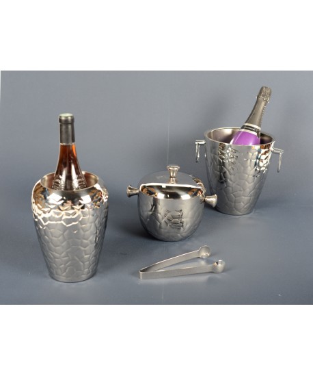 Seau à glaçons argent double paroi avec pince 16x16x18cm