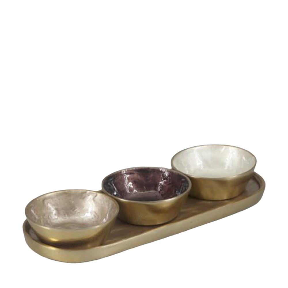 Aperitif set of 3 bowls on oval tray