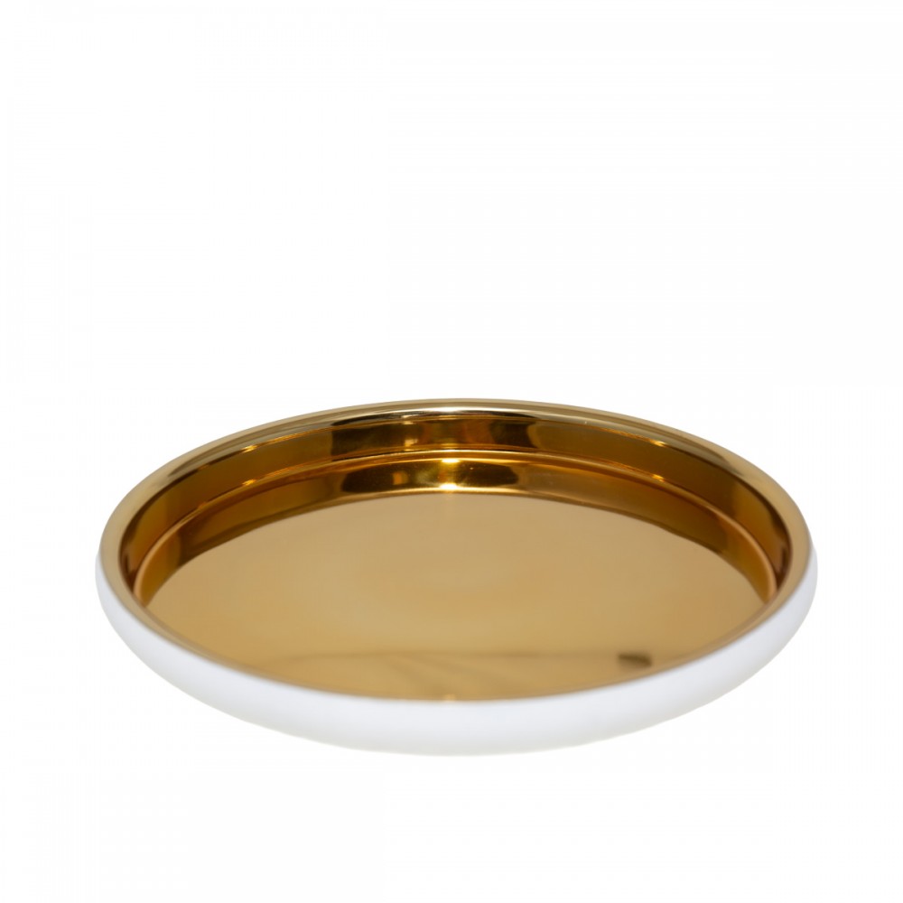 Round ecru and gold tray 32.5x32.5x4.5cm
