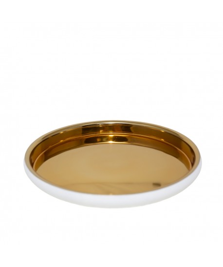 Round ecru and gold tray 32.5x32.5x4.5cm
