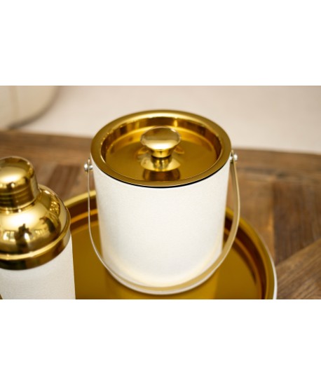 Seau à glaçons écru et doré 15x15x18.5cm