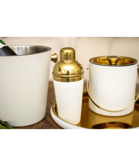 Shaker à cocktail écru et doré 8x8x22cm