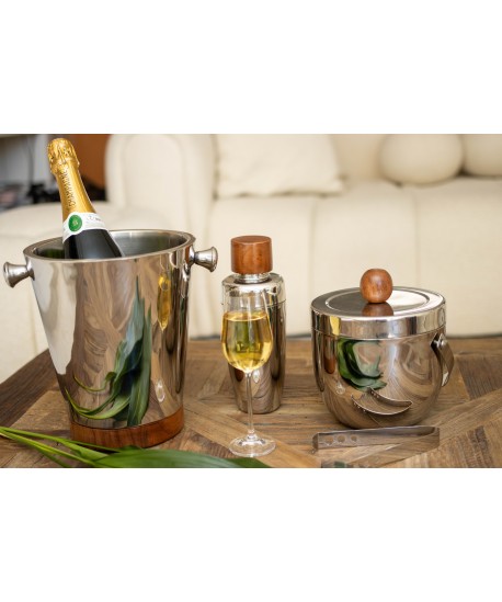 Wooden and silver champagne bucket 20.5x20.5x24.5cm