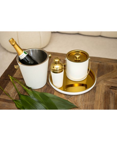 Round ecru and gold tray 32.5x32.5x4.5cm