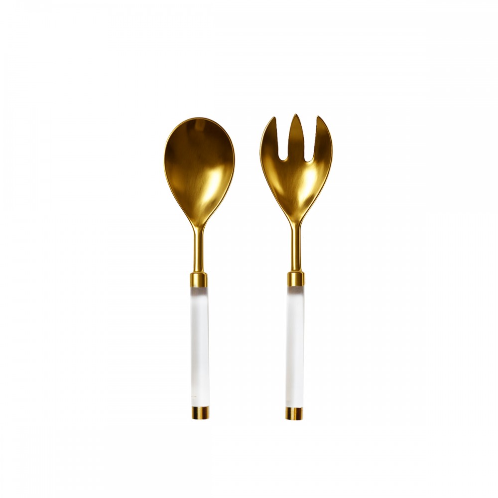 Golden salad servers with transparent handles