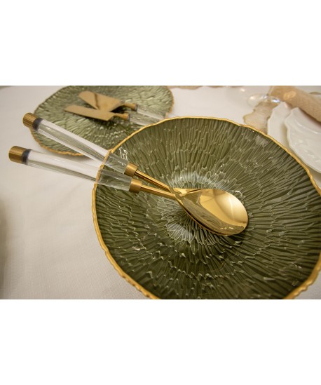 Golden salad servers with transparent handles