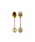 Golden beige agate stone salad servers