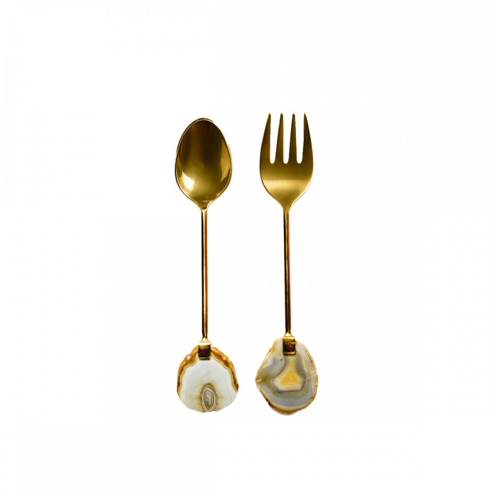 Golden beige agate stone salad servers
