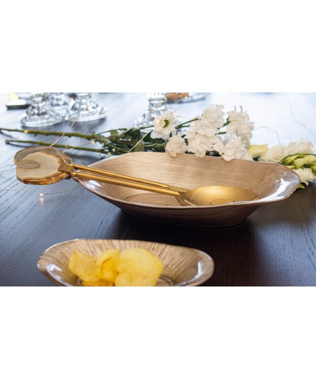 Golden beige agate stone salad servers