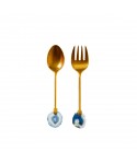 Golden salad servers blue agate stone