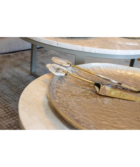 Beige agate stone gilded pie server and knife