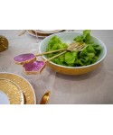 Couverts à salade doré pierre agate rose