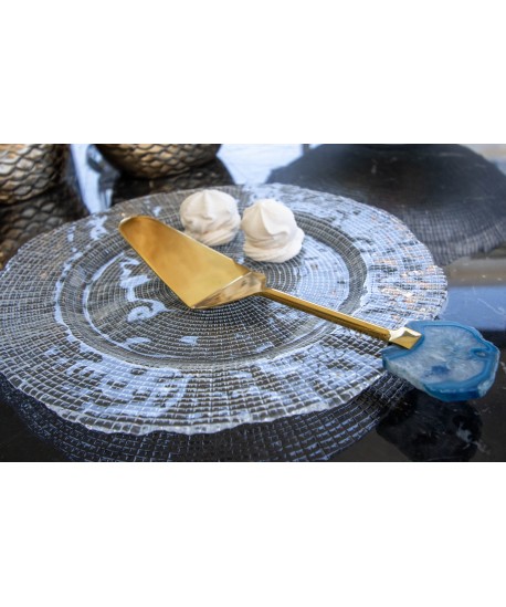 Pelle à tarte dorée pierre agate bleue