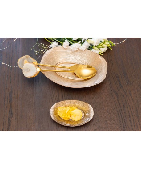 Golden beige agate stone salad servers