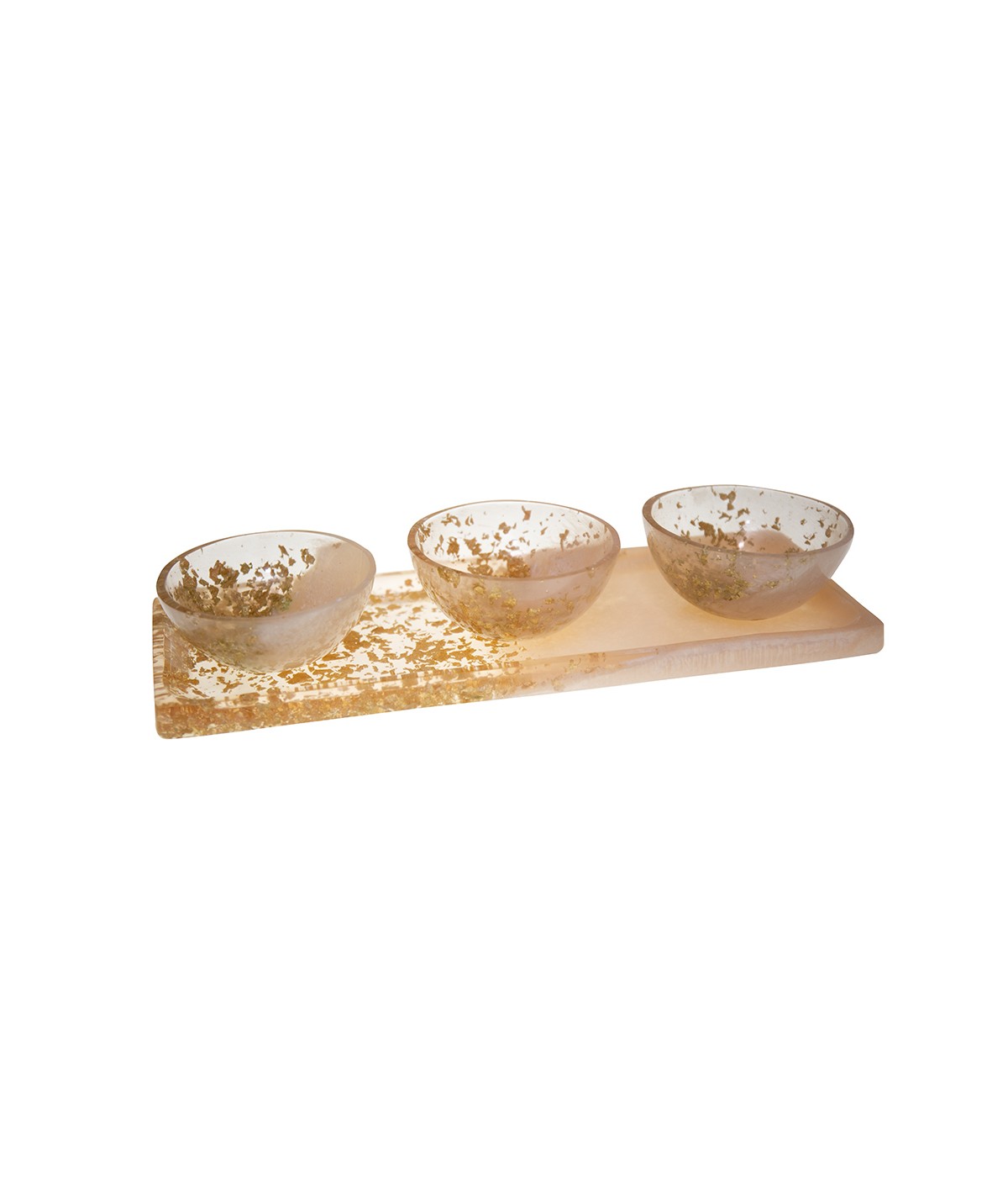 Aperitif set of 3 cups on tray in glitter resin
