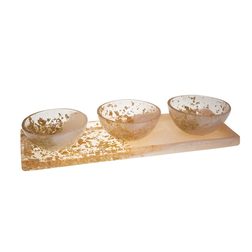 Aperitif set of 3 cups on tray in glitter resin