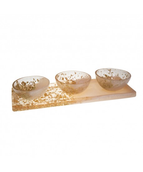 Aperitif set of 3 cups on tray in glitter resin
