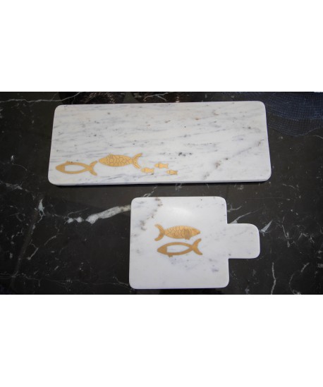 Marble cheese tray with golden fish 15.5x22x1.5cm