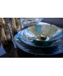 Golden salad servers blue agate stone