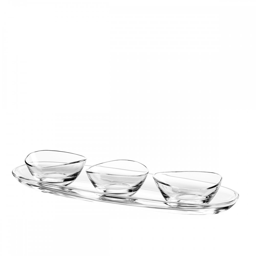Set apéritif de 3 coupelles sur plateau transparent 50cm