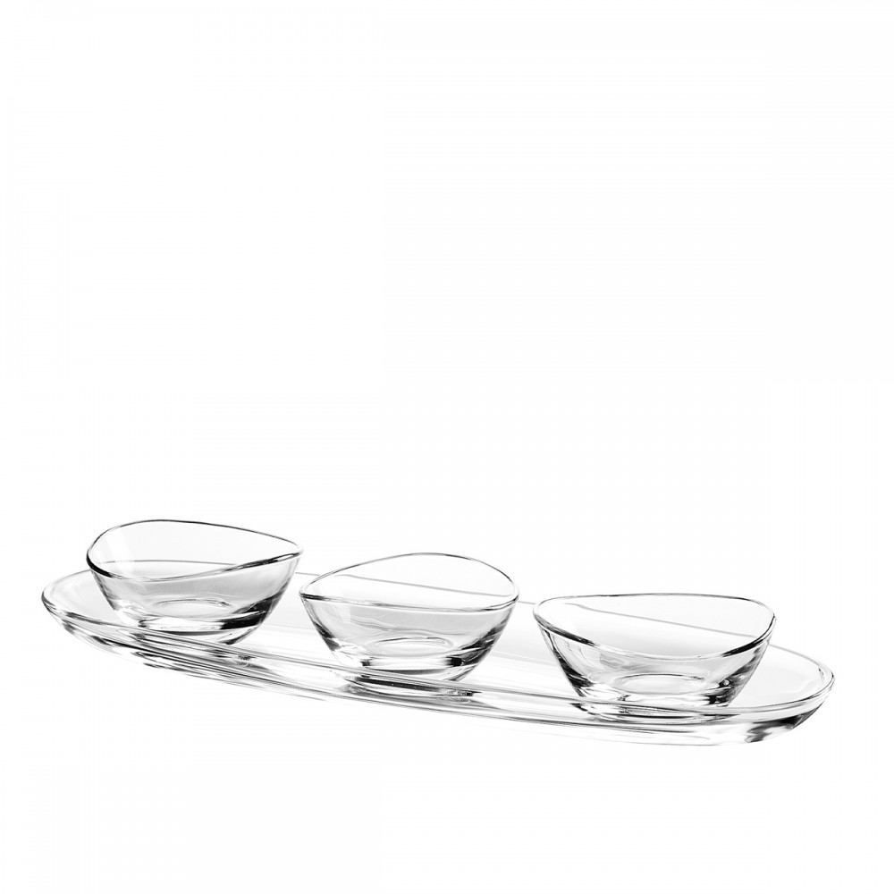 Set apéritif de 3 coupelles sur plateau transparent 41cm